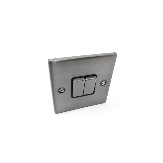 2 Gang 2 Way Light Switch Brushed Stainless Steel