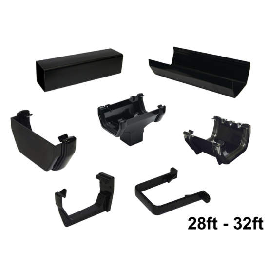 Full Set of Black Square Line Guttering 28ft - 32ft